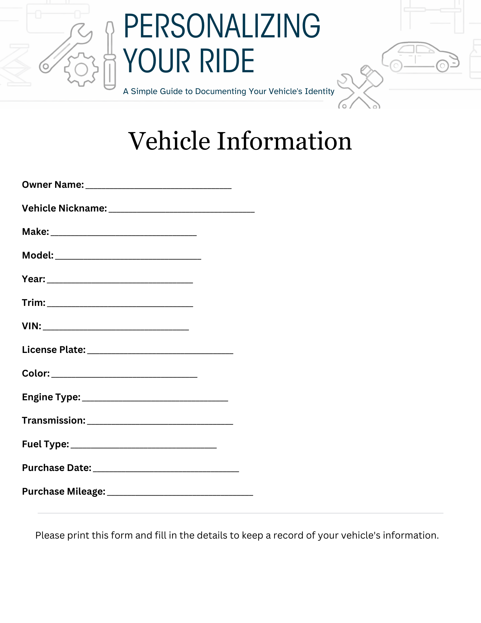 Auto Repair & Maintenance Logbook (Printable PDF)   Mileage Tracker preview 2