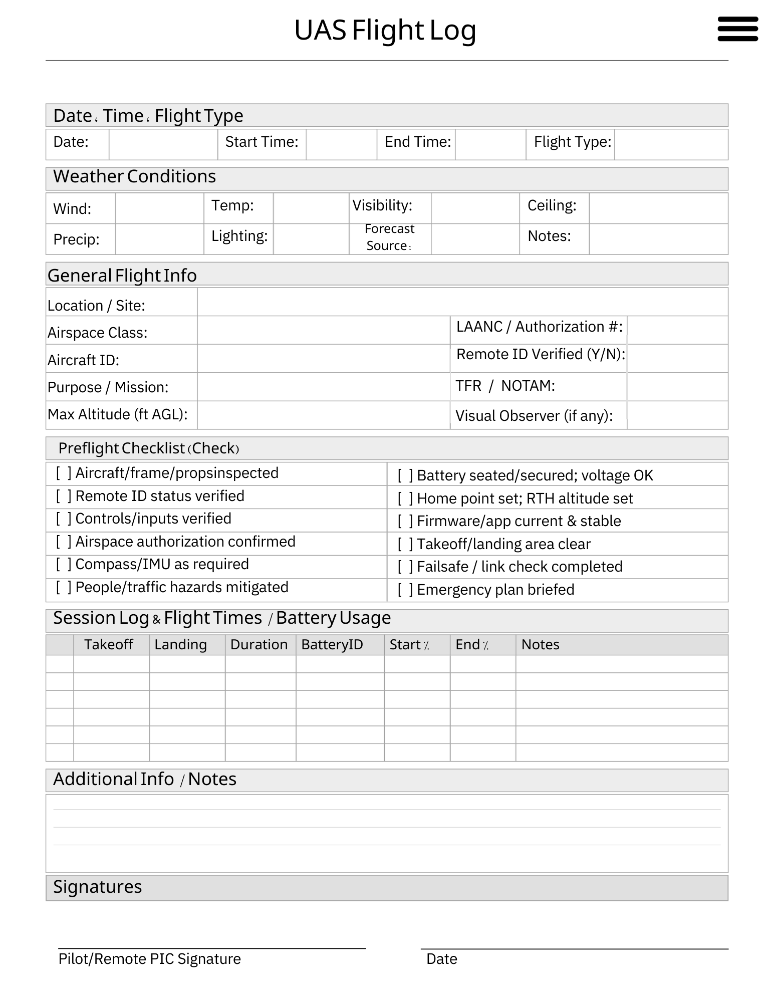 Drone Pilot Flight Logbook (Fillable PDF)   Recreational & Part 107 preview 3