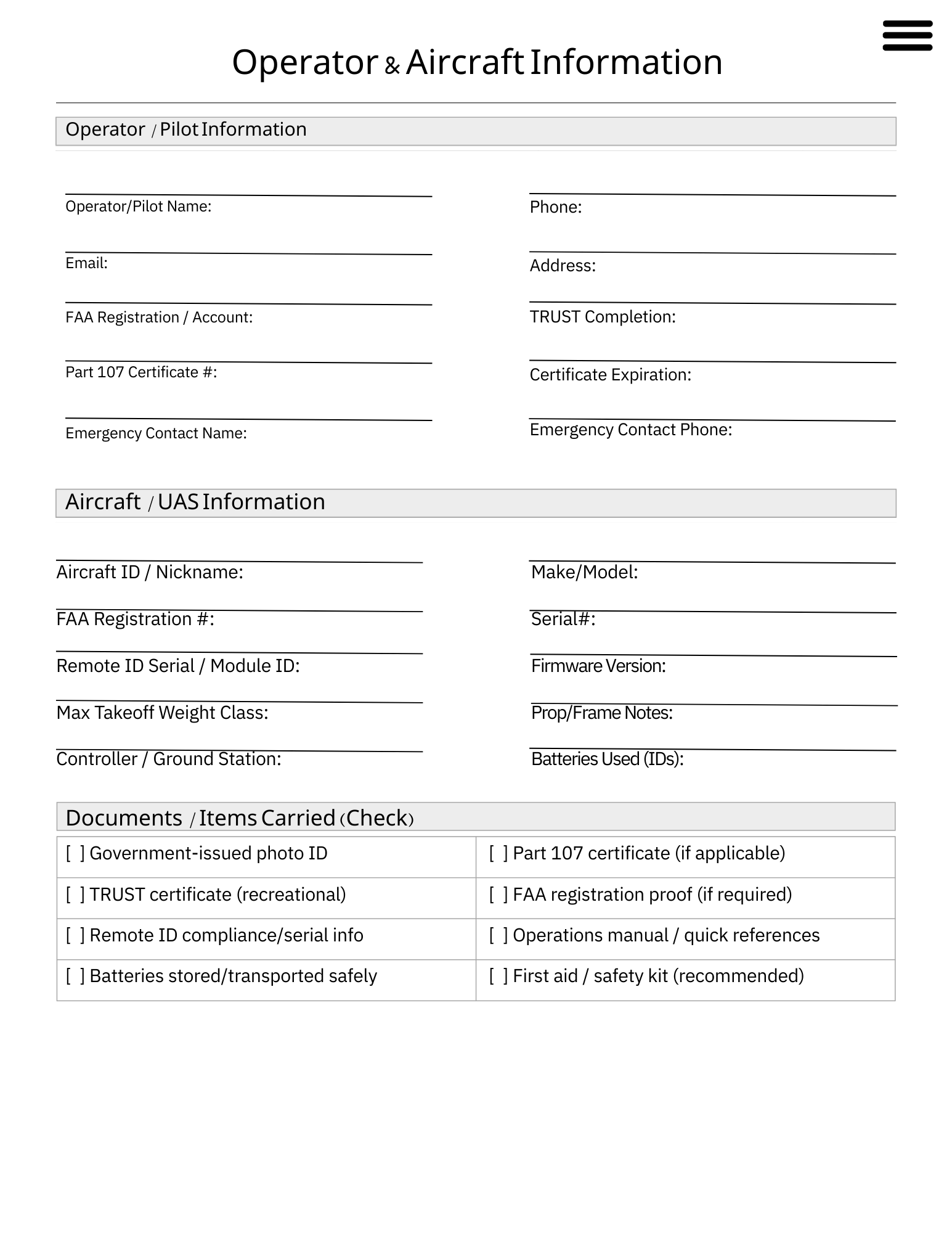 Drone Pilot Flight Logbook (Fillable PDF)   Recreational & Part 107 preview 2