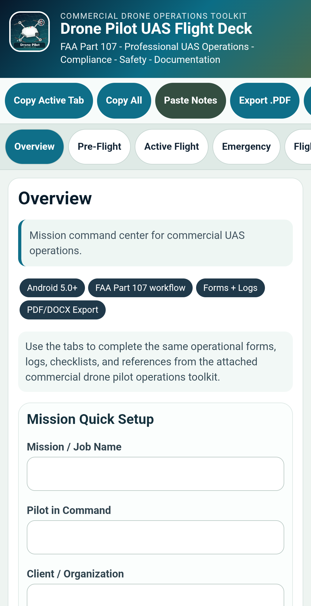 Drone Pilot UAS Flight Deck – Professional Android App for Commercial Drone Pilots preview 2