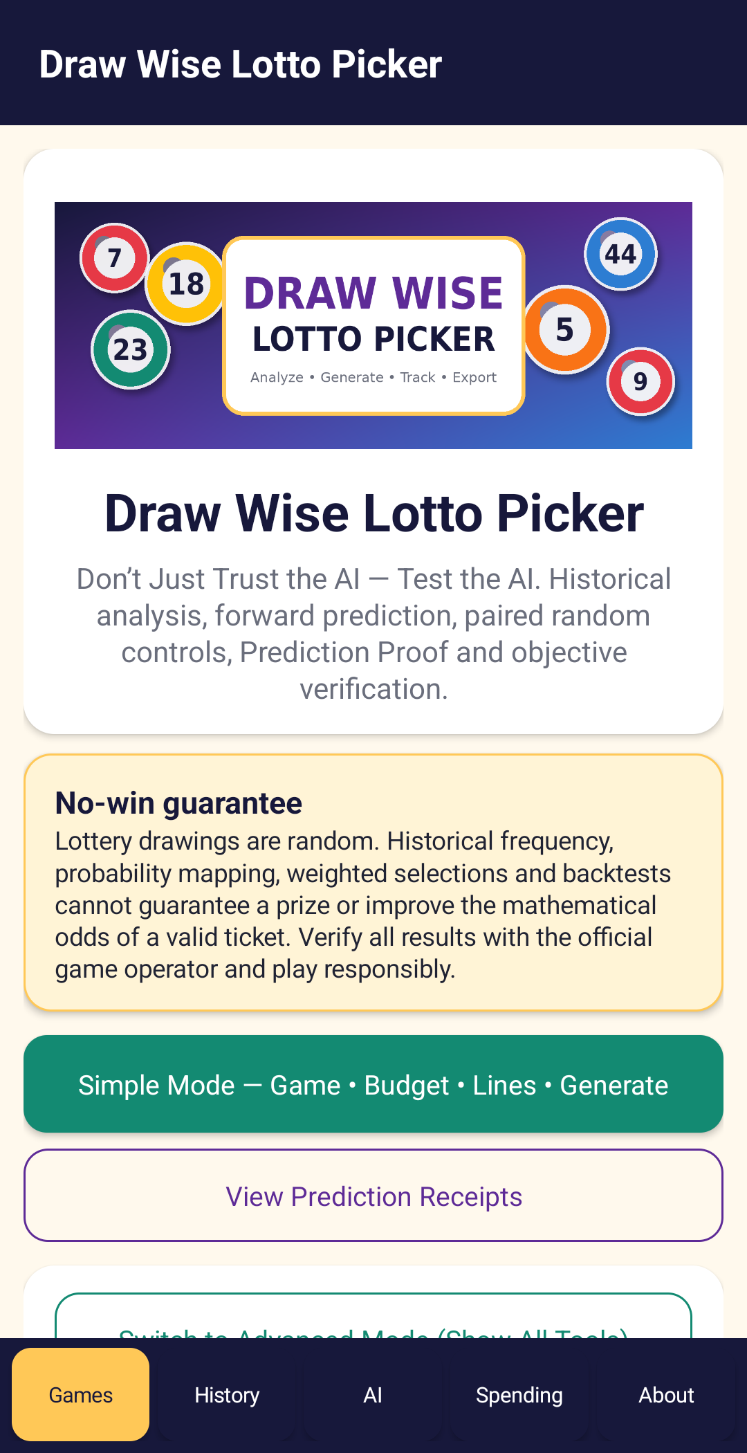 Draw Wise Lotto Picker Android App | Powerball, Mega Millions & AI Lottery Number Analysis preview 2