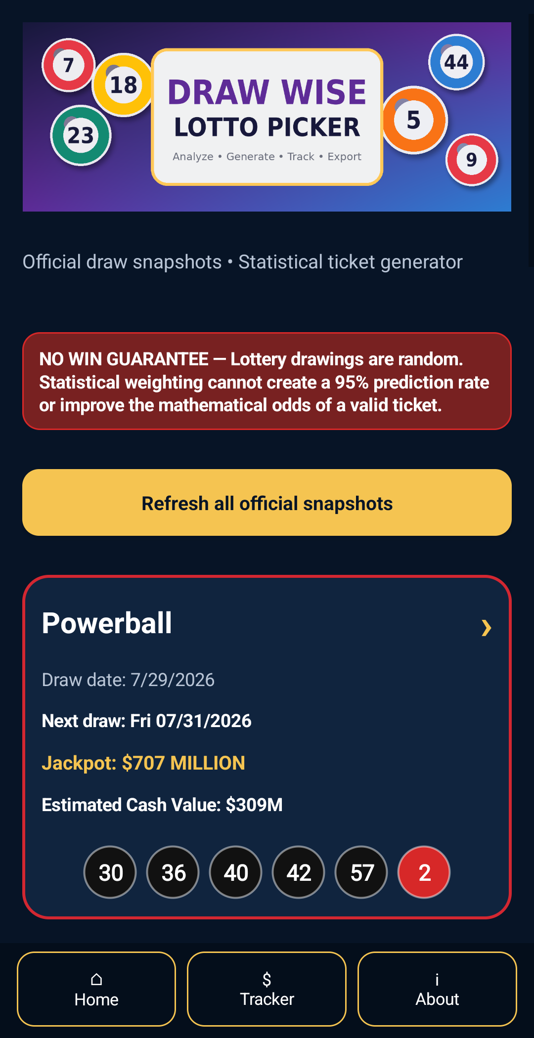 Lotto Picker, Powerball, Mega Millions, Cash for Life (Android App) preview 2