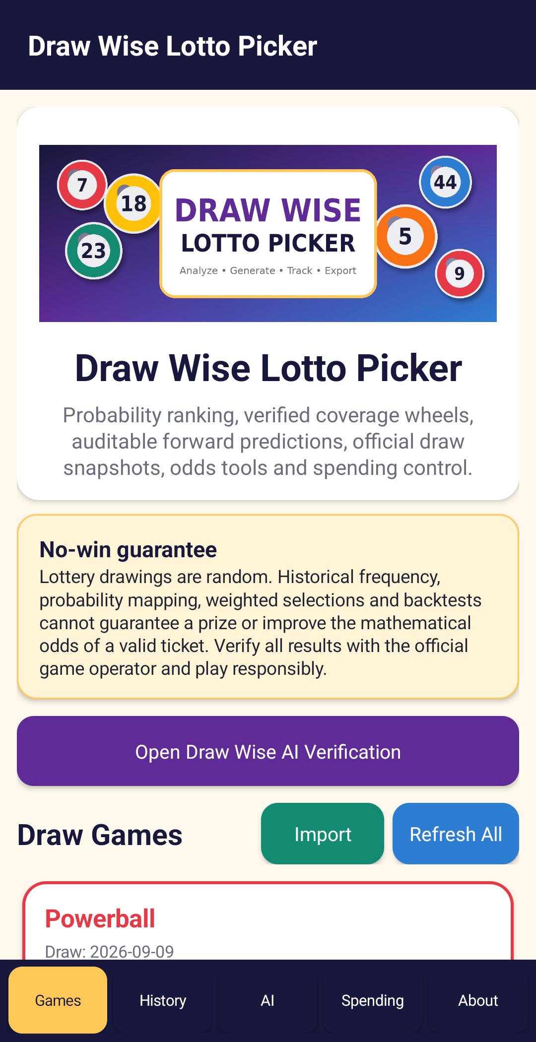 NEW!!! - AI vs Random Challenge Lotto Picker, Powerball, Mega Millions, (Android App), AI Lottery Number Generator & Statistical Analysis preview 2