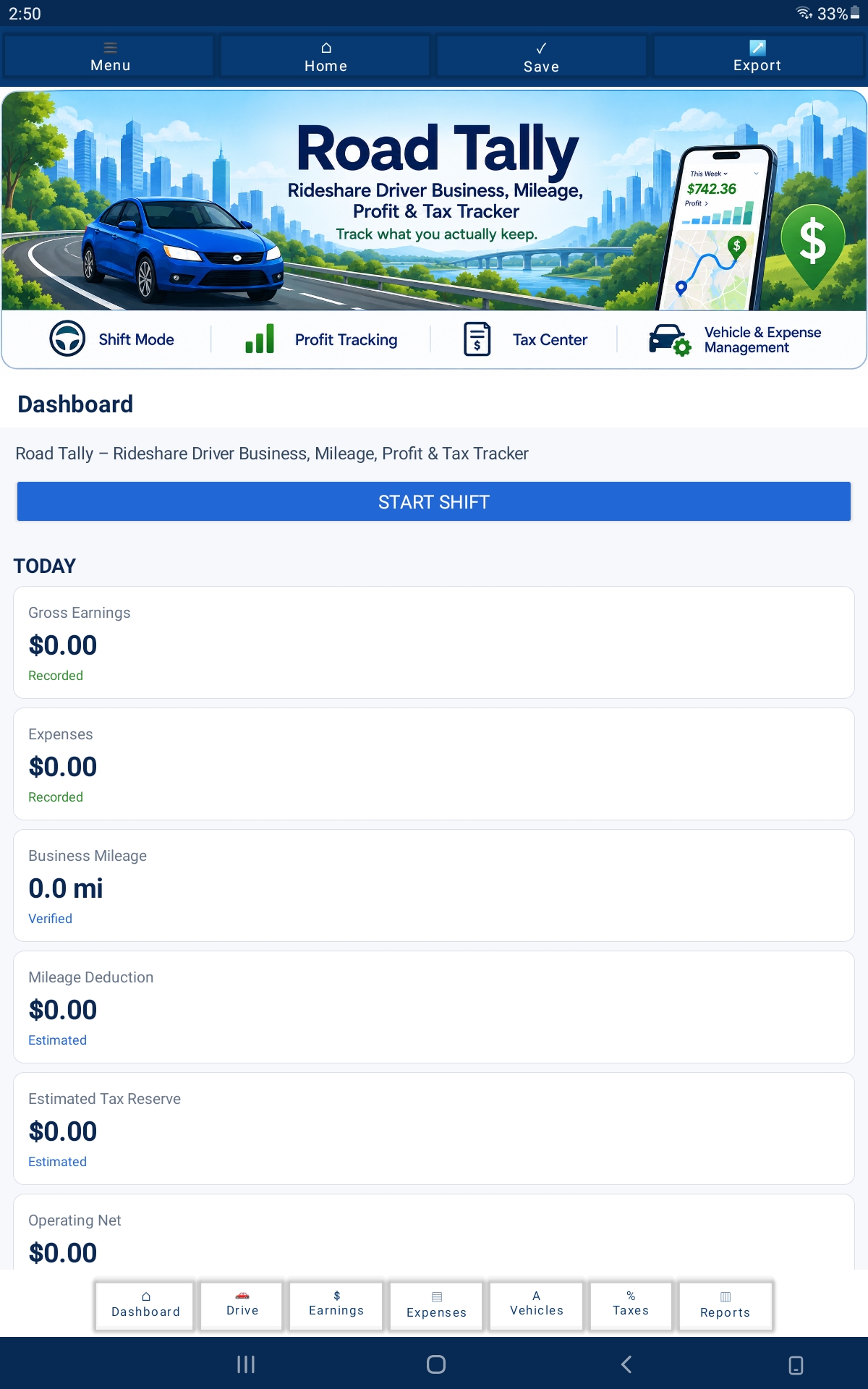 Road Tally 4.0 Android App | Mileage, Expense & Tax Tracker for Rideshare and Gig Drivers product image