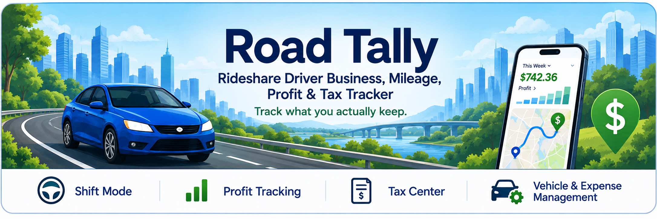 Road Tally 4.0 Android App | Mileage, Expense & Tax Tracker for Rideshare and Gig Drivers preview 2